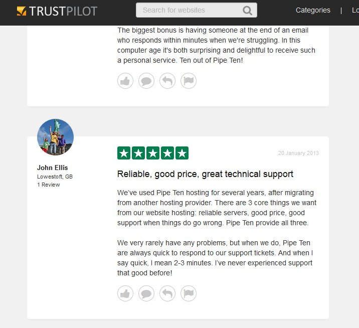 Independent reviews of PipeTen from Trust Pilot