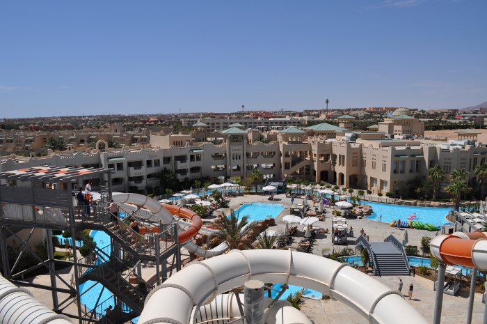 Views from top of water slide at Coral Sea Water World in Sharm